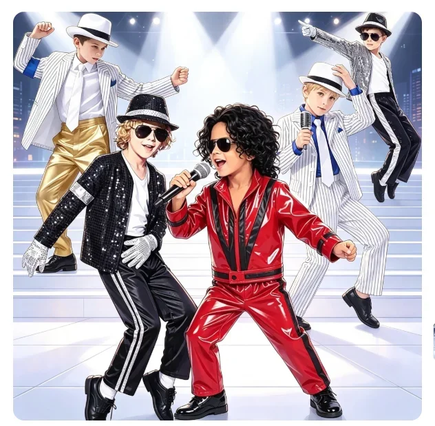 Disfraz de Michael Jackson de los 80, Estrella del Pop, para Actuaciones Clásicas, Bailarín de Escenario, Cantante de Festival, Traje para Niños, Fiesta de Halloween