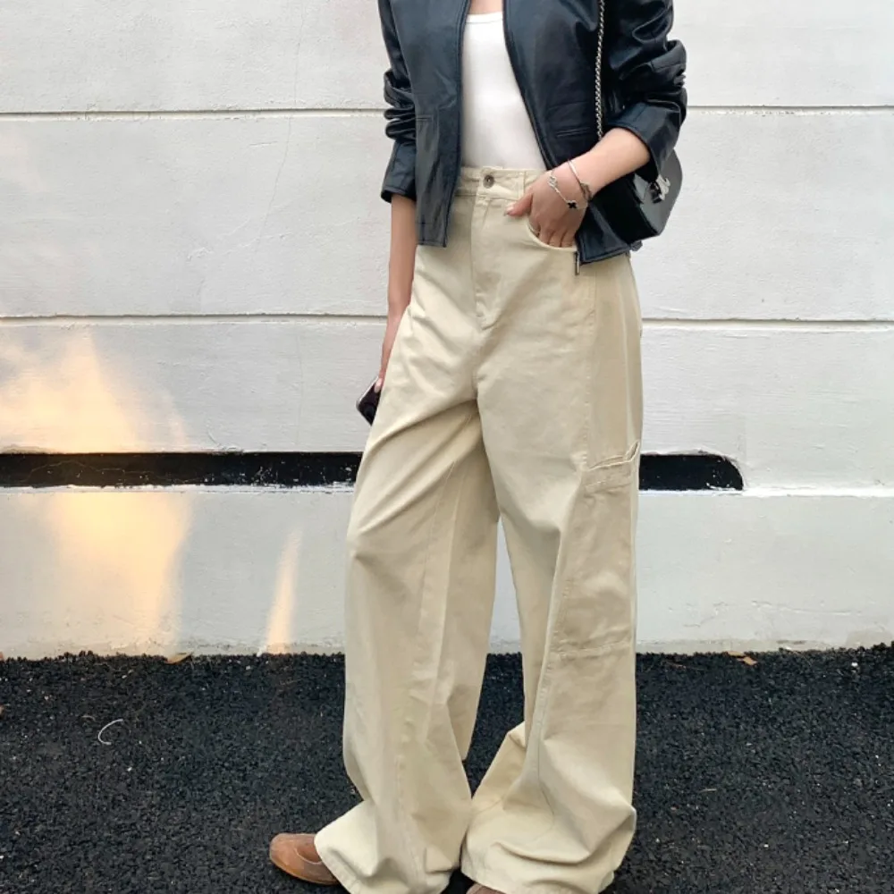 

Ретро американские прямые брюки для спецодежды, модные повседневные женские джинсы, свободные длинные брюки для женщин, хлопковый материал