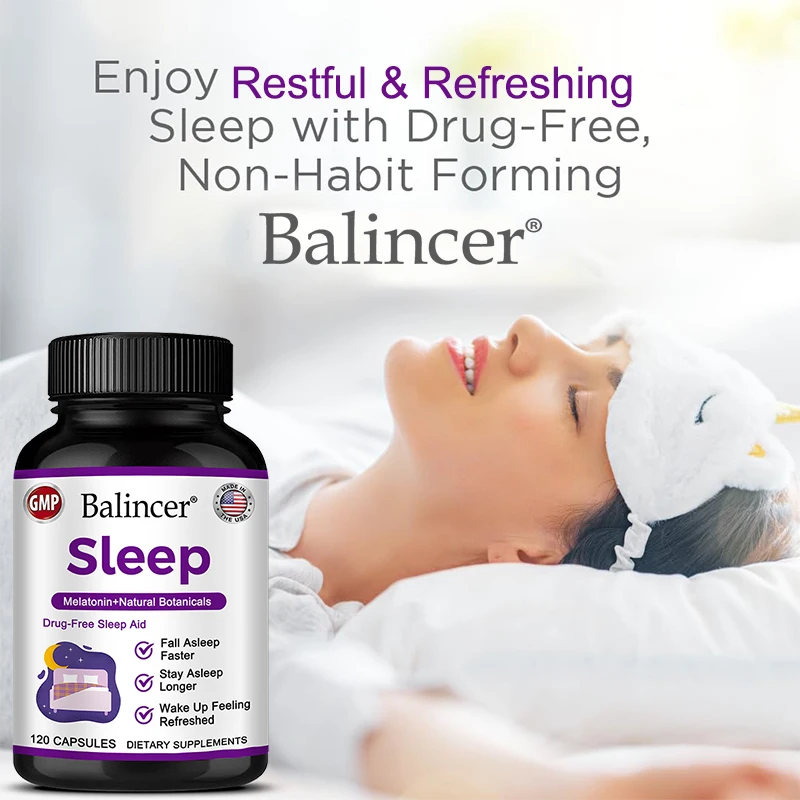 Melatonin Capsules - Valerian Root, L-Theanine, Botanical Blend for Nighttime Relaxation, Calm Mood & Balanced Circadian Rhythm