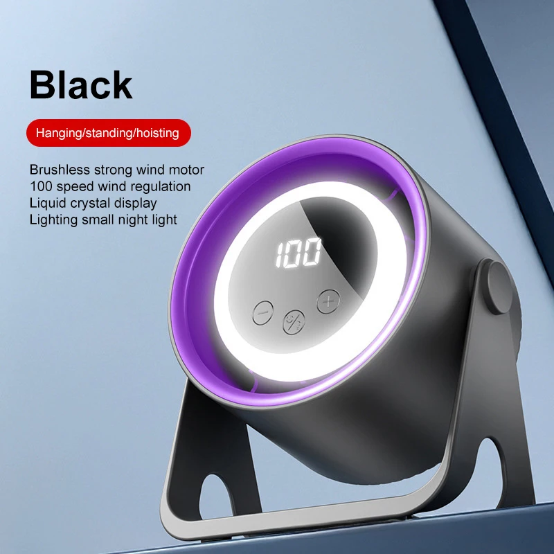 

Мини-вентилятор, тихий, сильный ветер для дома, путешествий, портативный потолочный настольный вентилятор с сенсорным экраном и ночником, аккумулятор большой емкости