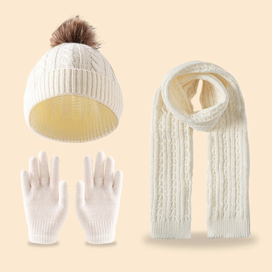 Cappelli, sciarpe e guanti lavorati a maglia per bambini 3 pezzi, adatti ai bambini dai 3 ai 12 anni da indossare all'aperto per il calore in inverno3 pezzi chi