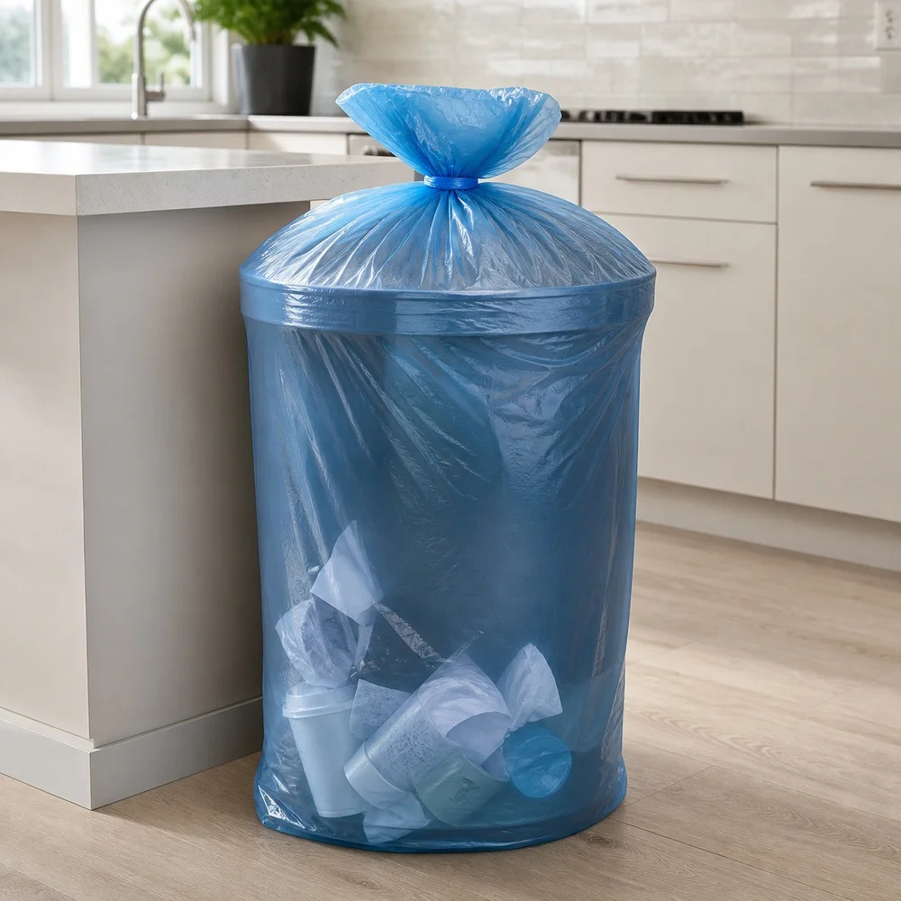 Trash Bags Blue Large 1 Roll 50 Bags for Home Kitchen Bathroom Waste Baskets Bin Liners and Household Daily Cleaning Supplies
