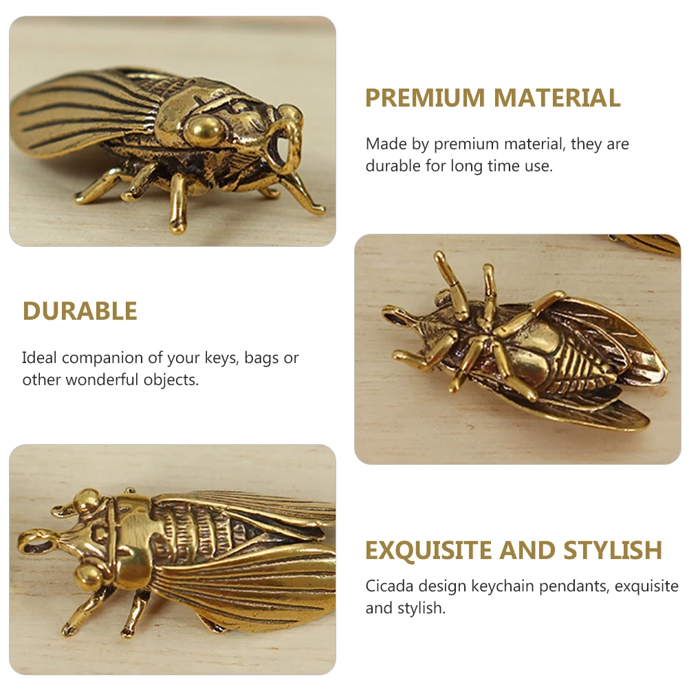 

5pcs Key Pendant Cicada Charm Keychain Statue Brass Ornament Durable Decor Desktop Car Making Supplies