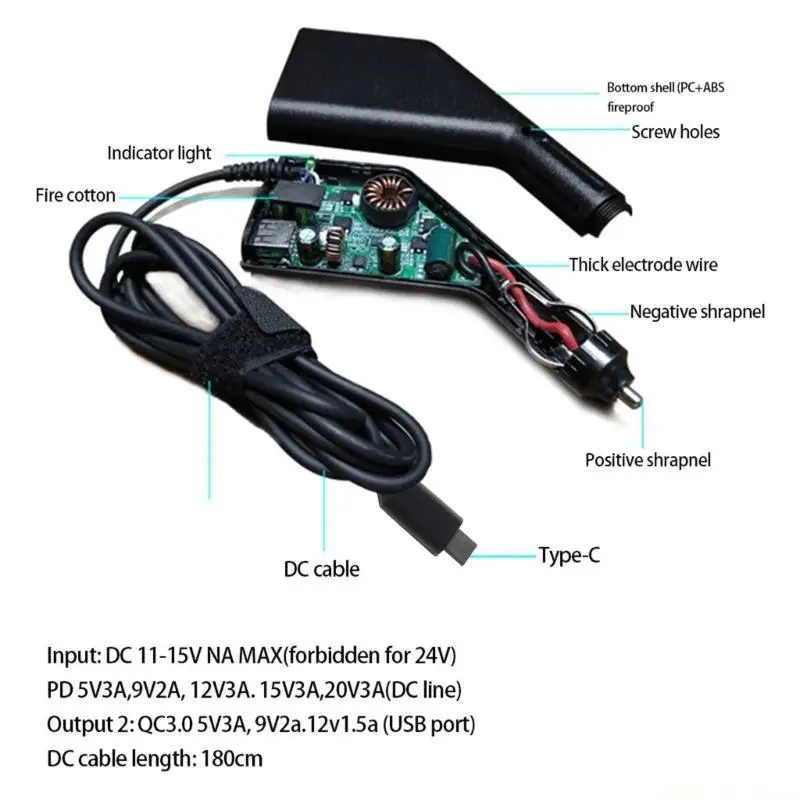 

M5TD Portable Car Mount 65W Type-C Power Adapter for Laptop USB Plug