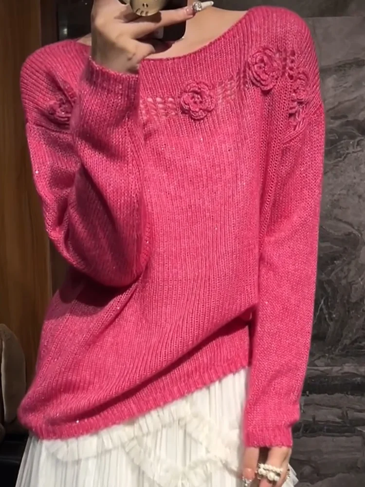 

Floral Hollow out Knitwear Women's Faionable Versatile Autumn New Arrival plus Size Agel Top Warmth Emitting Long Sve