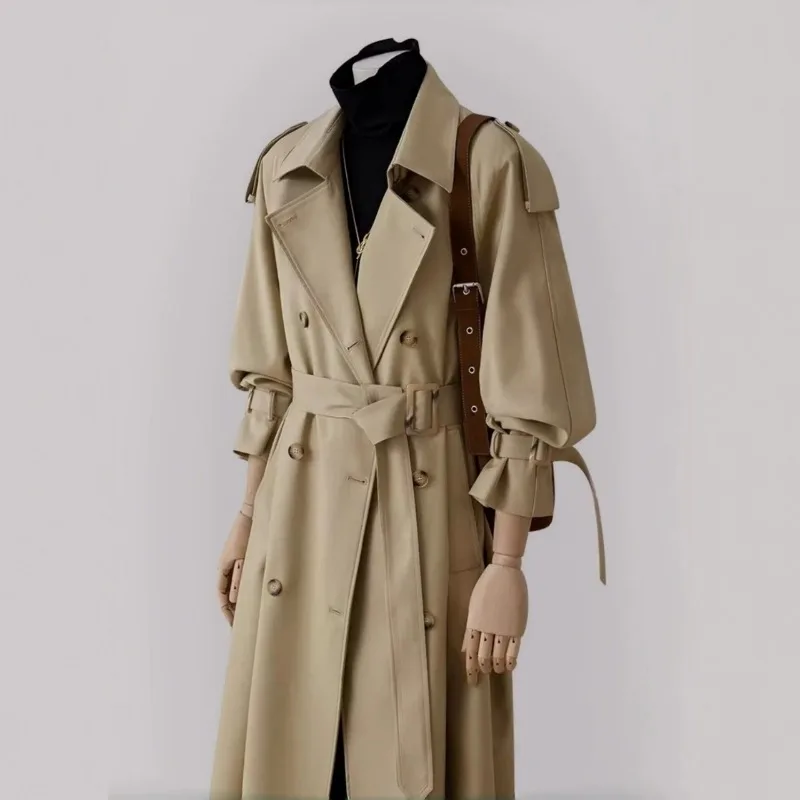 Khaki Trench Coat Women's Medium and Long Spring New Korean British Style Age-reducing Coat Small Men Exquisite and Simple Trend