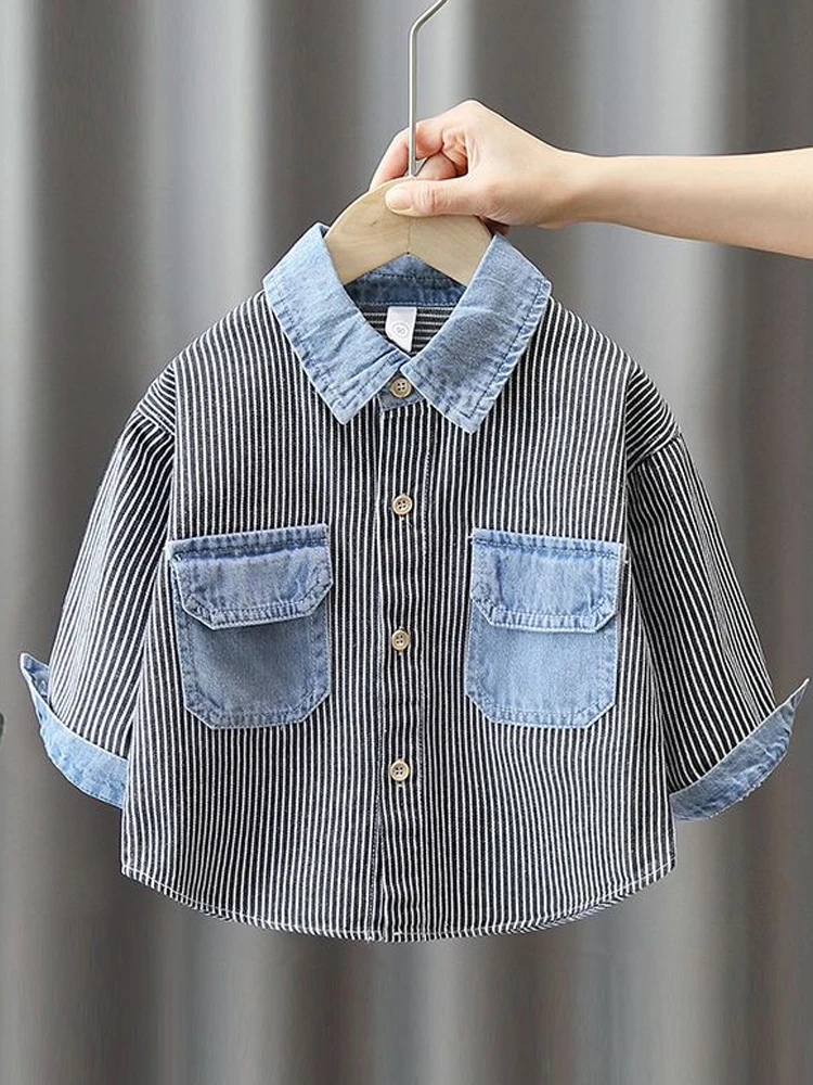 

Boys' Shirts Spring And Autumn Children's Striped Shirts Boys' Denim Coat Children Clothes Shirt For Boy Blouses For Girls