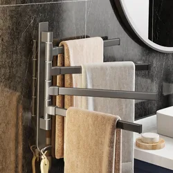 Rotatable 180° Towel Holder Space Aluminum Shower Room Towel Hanger Multifunctional Storage Organizer For Bathroom Accessories