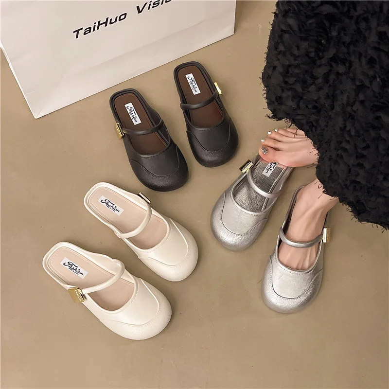 

Round head, shallow mouth soft sole, summer outdoor women's casual shoes, light, comfortable and breathable low-heeled slippers