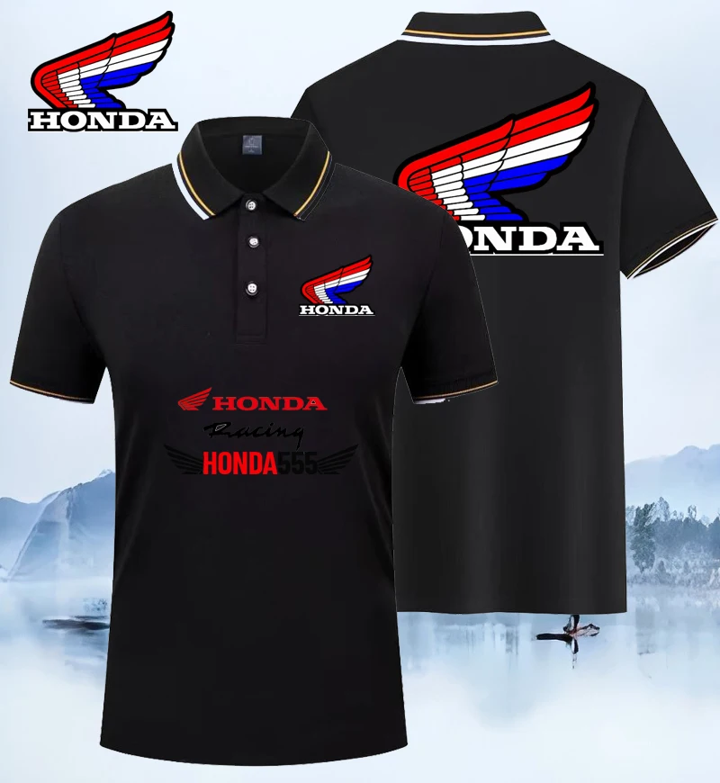 هوندا 2025 صيف جديد للجنسين رياضة الجري عادية المشي العلامة التجارية المطبوعة زوجين طوق 3-زر قميص بولو إندورو موتو