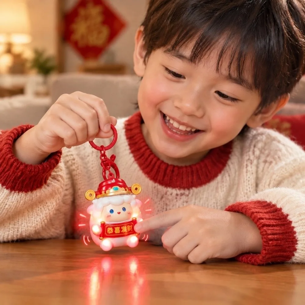 LED Light New Year Keychain Audio Sound Plastic Material Sounding Sheep Pendant Mini Size Cartoon Design Cute Bag Charm