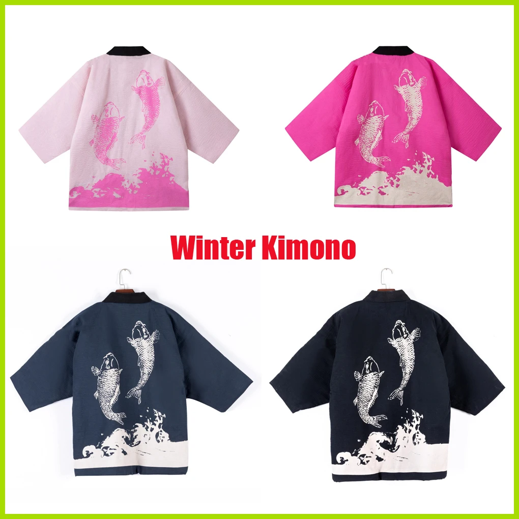 

2025NEW Winter Japanese Traditional Samurai Kimono For Men Woman Adults Yukata Cotton Bathing Robe Sauna Wear Homewear