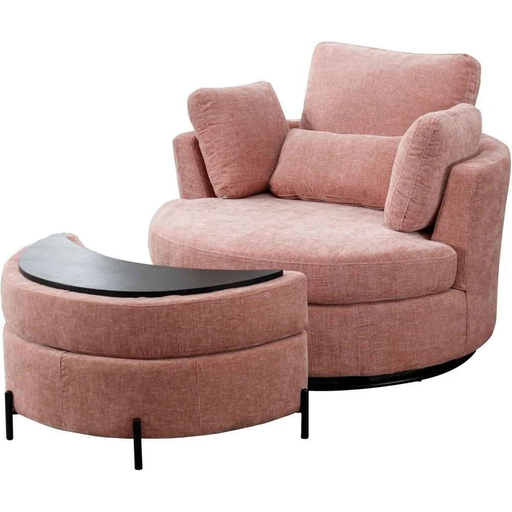 

42-дюймовый комплект стульев с поворотным акцентом и акцентом для гостиной, большой круглый диван с 4 подушками для гостиной, спальни, кабинета, отеля (розовый + Ch)