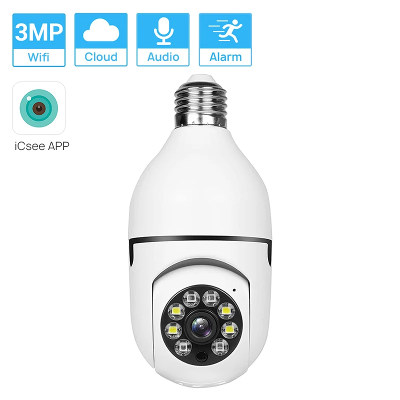 

3MP 2K E27 Bulb Wifi Camera Wireless PTZ IP Camera Auto Tracking Two-Way Audio Colorful Nightvision ICsee Home Security Camera