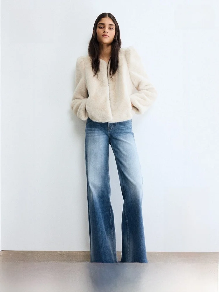 

Широкие джинсы с высокой талией, женские повседневные джинсы из хлопчатобумажной эластичной ткани, облегающие H & M, зимнее новое поступление 308083