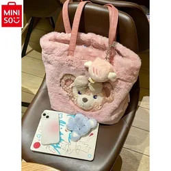 MINISO Cartoon Duffy Bear, bolso de mano Shirley Mae, bolso grande de felpa con un solo hombro, mochila para estudiantes de gran capacidad de Disney