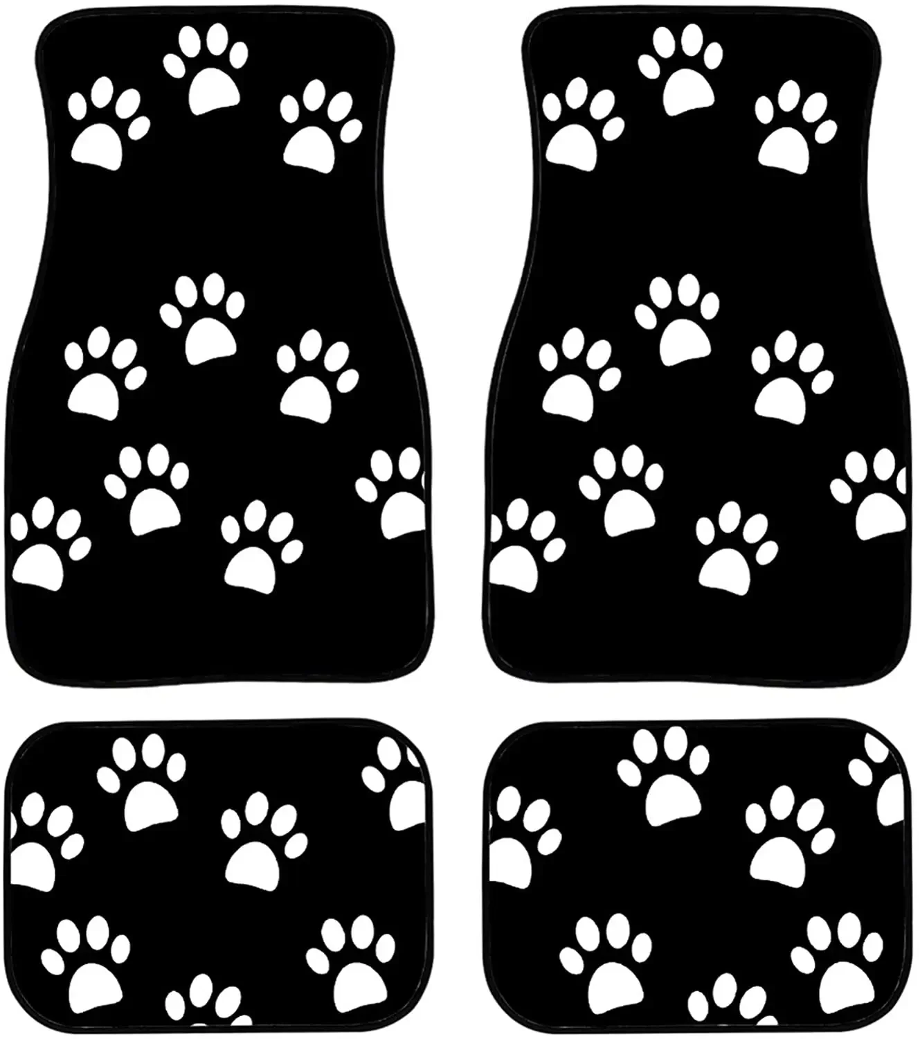 Forchrinse White Paws Print Heavy Duty Car Floor Mats Full Set Front & Rear Auto Carpet Floor Mats Universal Fit,4pcs