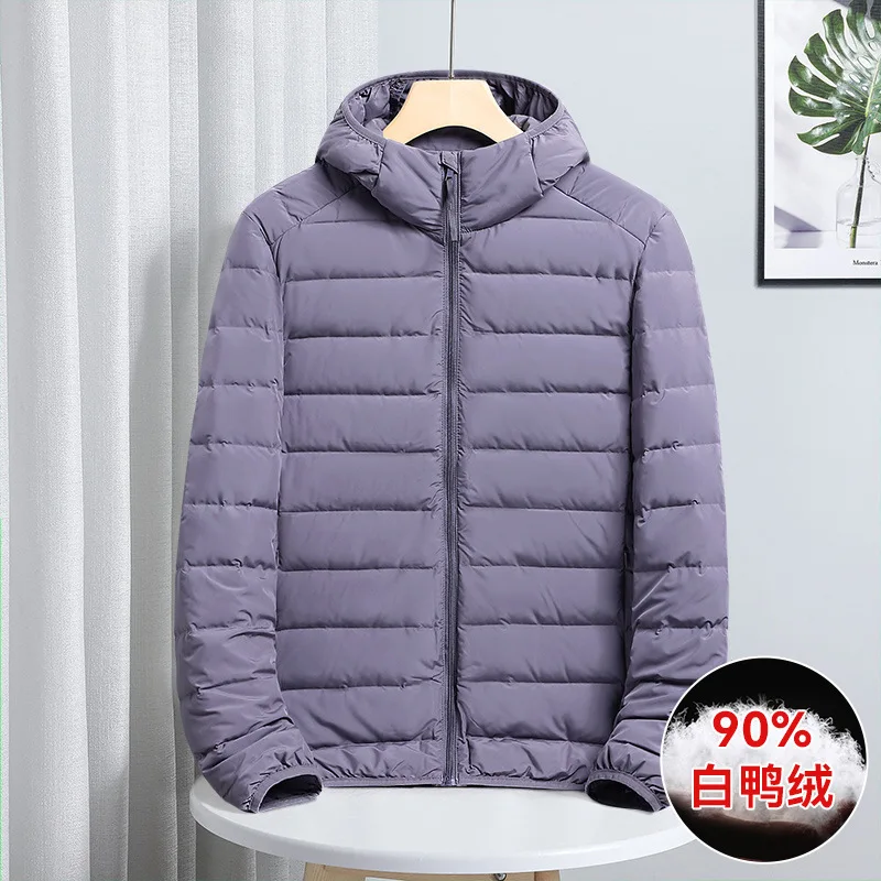 Chaqueta de plumón sin costuras ligera para hombre, chaqueta con capucha, cuello alto, plumón de pato blanco, 90 plumón, avanzada, Otoño e Invierno