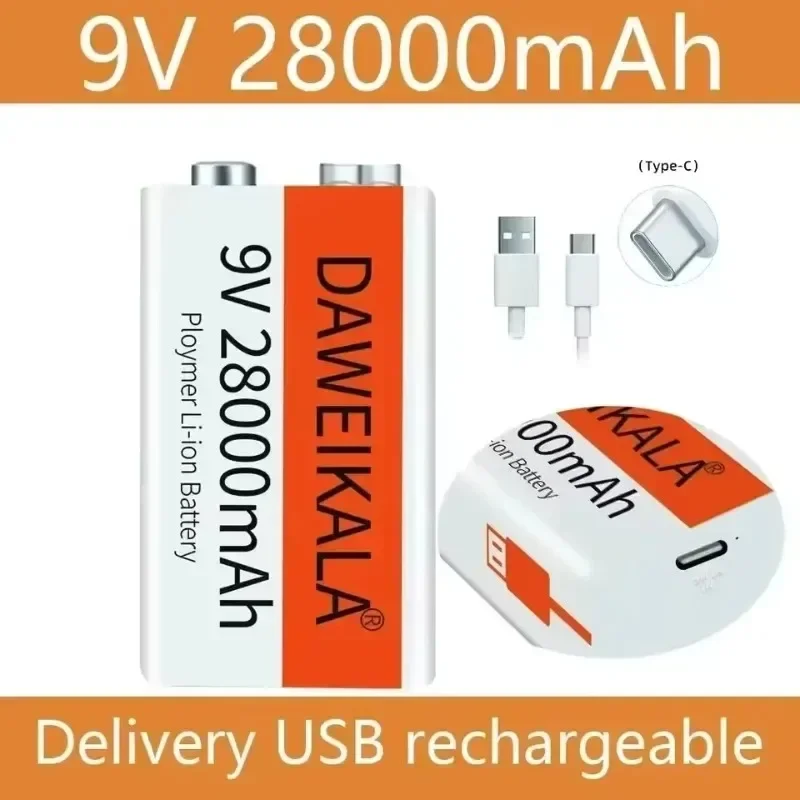 Daweikala 2025 9 فولت 28000 مللي أمبير بطارية ليثيوم أيون قابلة للشحن مايكرو USB بطاريات 9 فولت ليثيوم أيون لعبة ميكروفون متعدد التحكم عن بعد