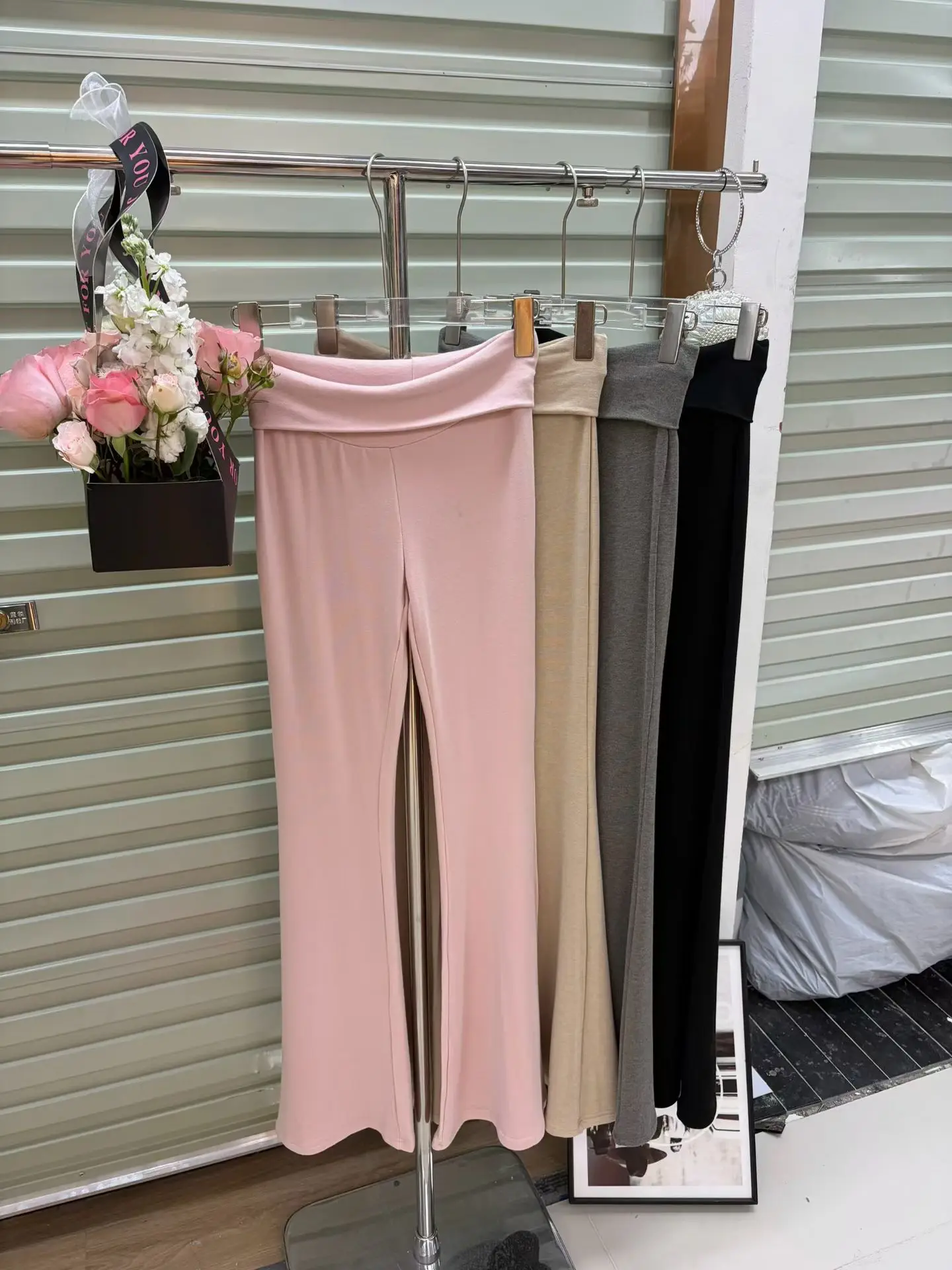 High Waist Flared Casual Pants Women's Spring Summer Slimming Elastic Double Layered Cuffed Long Trousers Versatile Fashion