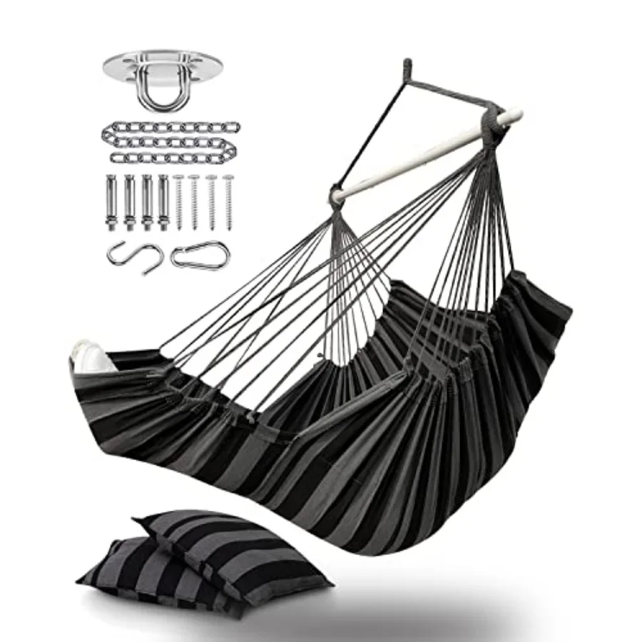 

Hanging Hammock Chair Large Swing Chair with Feet Rest and HardwareMax 500lbs Steel Spread Bar with Anti Slips 2 Cushions and S