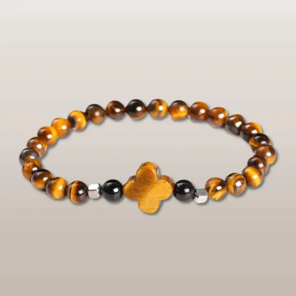 Elastic Yellow Tiger Eye Stone Bracelets Chic Neo-Chinese Style Ethnic Beaded Bangle Jewelry Classic Lucky Clover Bracelet