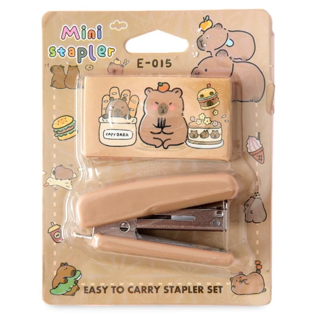 Mini Capybara Stapler Set Cartoon Animal Multi-functional Stapler Paper Clips File Organizer Push Clip