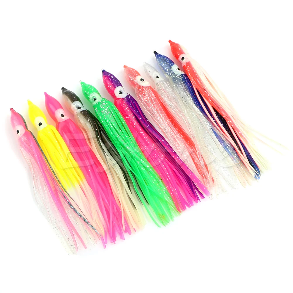 10Pcs Plastic Fishing Lures Squid Skirt Trolling Octopus Soft Lure Bait