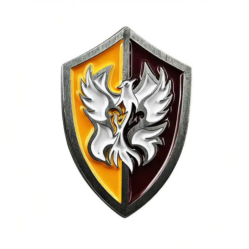 Phoenix Shield Enamel Pin Retro Gold Winged Bird Emblem Brooch Medieval Knight Crest Badge Fantasy RPG Game Symbol Bag Charm Gif