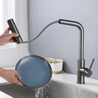 Kitchen Faucets Black\\Gray Pull Out Rotation Waterfall Stream Sprayer Head Sink Mixer Brushed Nickle Water Tap Accessorie