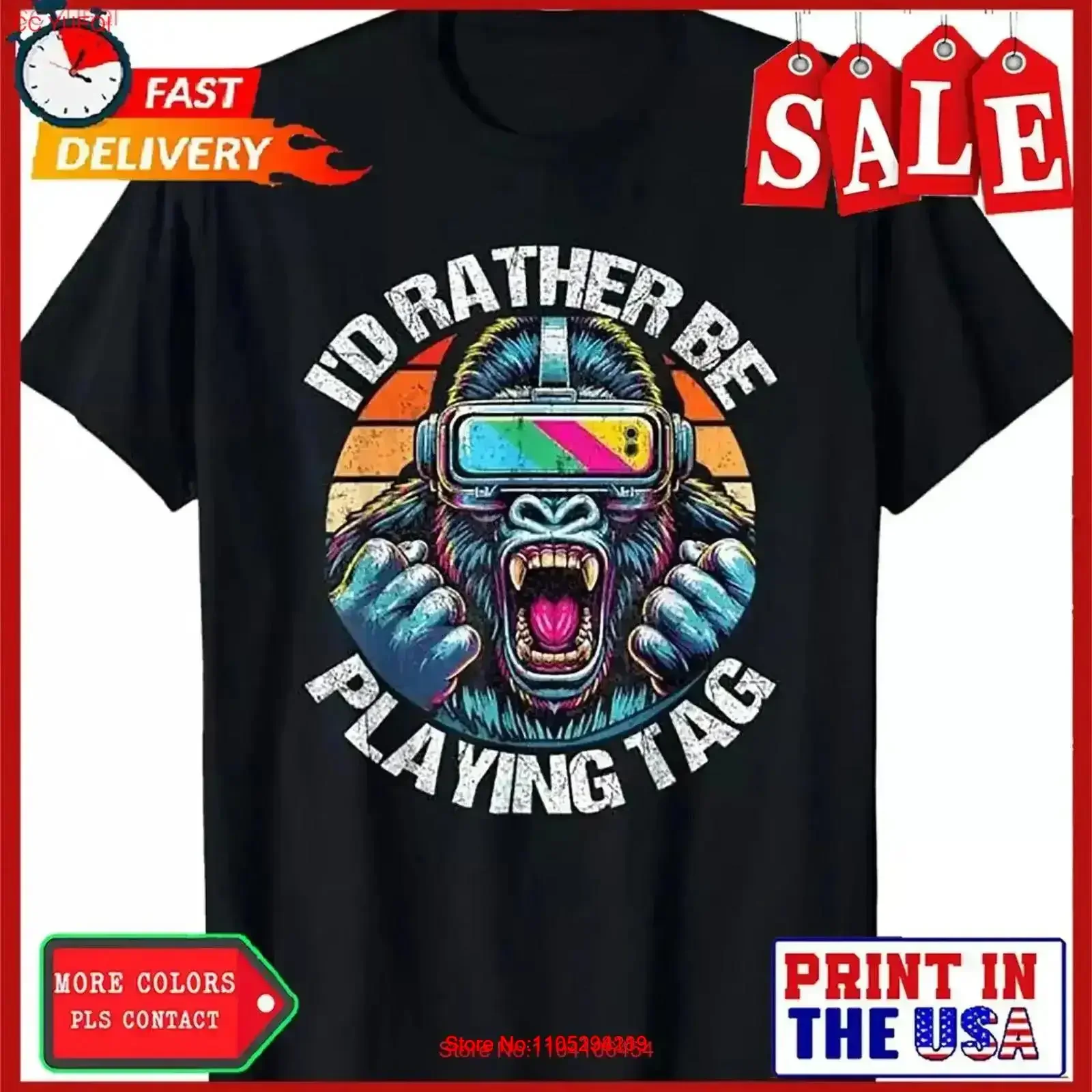 I'd Rather Be Playing Tag Gorilla Monke VR Gamer T Shirt vintage Washed Top For Everyday Wear homme Slightly Stylish graphic