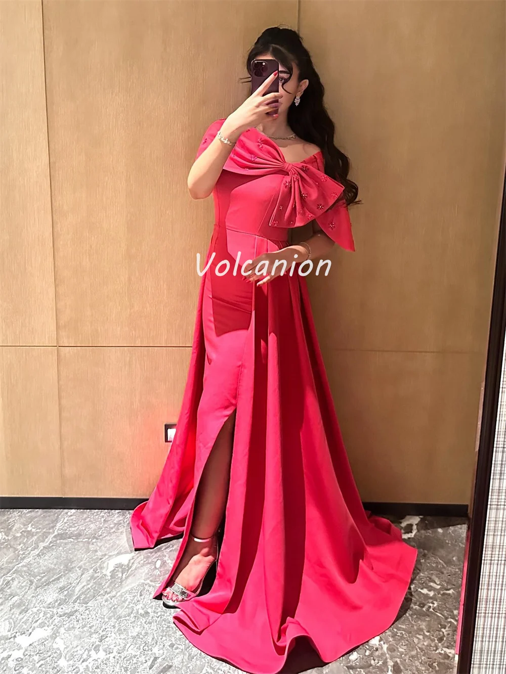 Customized Formal Exquisite Charmeuse Bow Pearl Sequined Draped Ball Gown Off-the-shoulder Long Dresses Bespoke Occasion Dresses