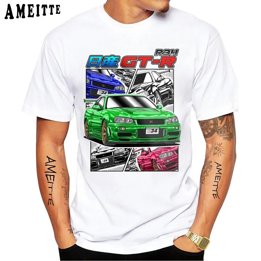 JDM Nissia Skyline R32 R34 R35 GTR Evolution Classic T-Shirt New Summer Men Short Sleeve Car Design Casual Boy Tees White Tops