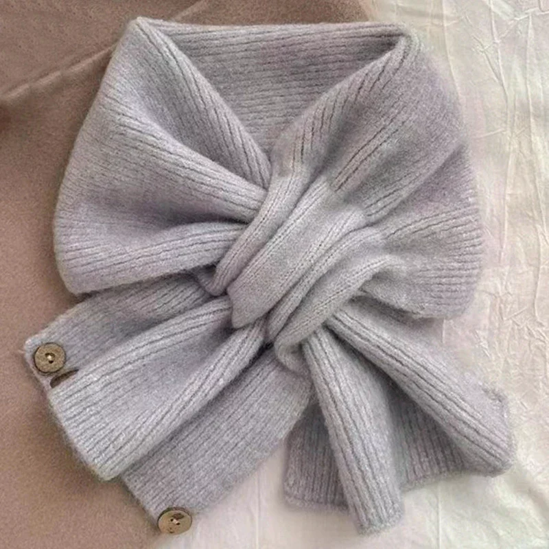 Neck Guard Shawl Solid Color Cross Scarf Knitted Neckerchief Wrap Neck Warmer Women