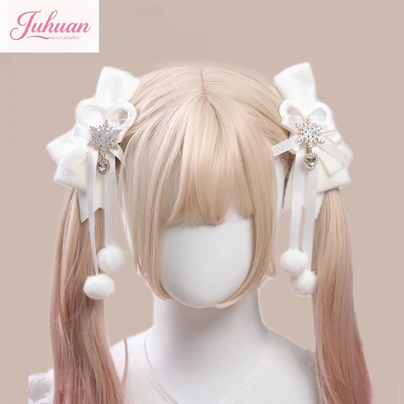 

Оригинальный снежинка, нежный милый комочек волос, двойной хвост, головной убор, бант в стиле Лолиты, стразы для девочек, заколка для рта, шпилька для женщин