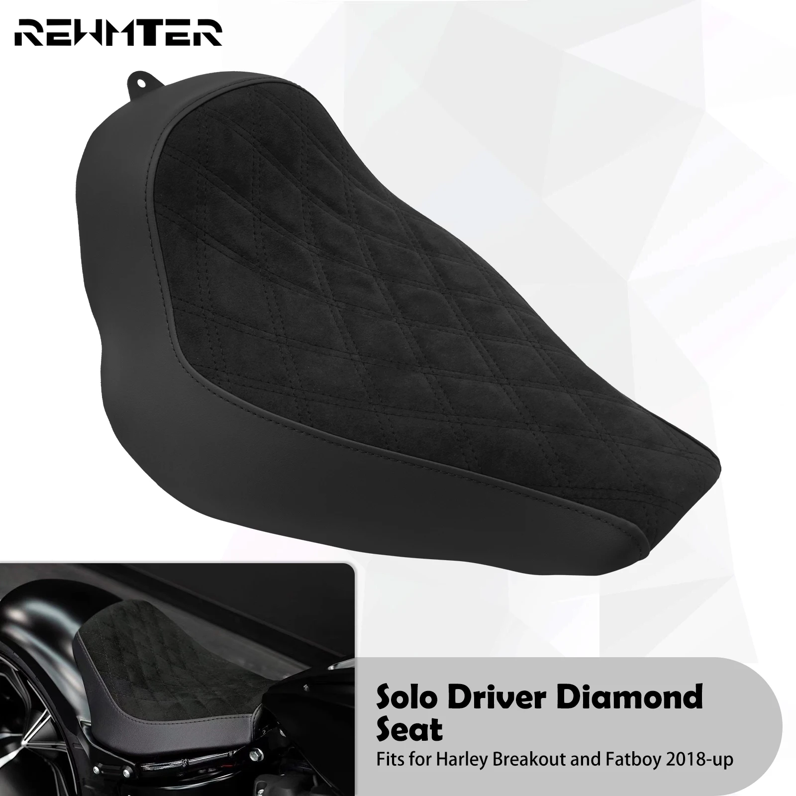 

Driver Solo Seat Motorcycle Diamond Black Low Profile Front Cushion Seat For Harley Softail Fatboy FLFBS Breakout FXBRS 2018-Up