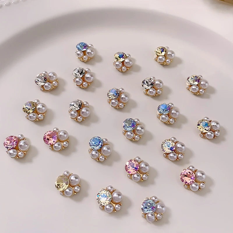 5Pcs Pearl Pile Drilling Alloy Nail Studs Pink Rhinestone Jewelry 3D Nail Art Decorations DIY Butterfly Nail Art Charms Material