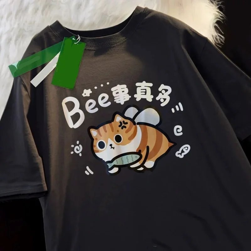 

ZAZOMDE Men's Luxury 100% Cotton T-Shirt Bee Cat Cartoon Design Stretch Comfort Fit Multi Scene Wear For Office And Travel