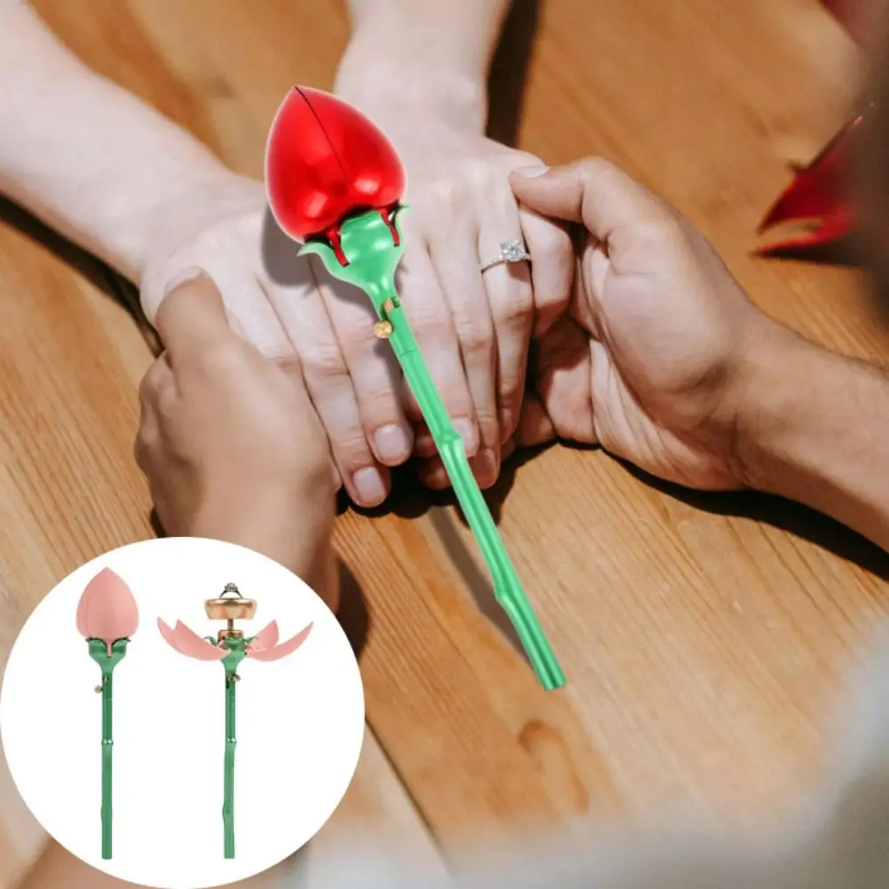 Rose Shape Dustproof Rose Ring Box Elegant Waterproof Flower Ring Box Multi-functional Red Pink Auto Blooming Ring Box Proposal