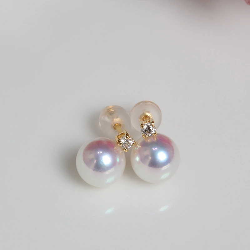 18K Gold Stud Earrings,Real Akoya Pearl Earrings For Women,Classic Au750 Yellow Gold Wedding Earrings Fine Gift