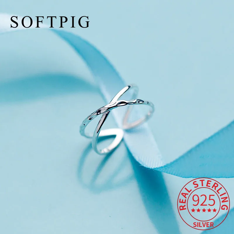 

SOFTPIG Real 925 Sterling Silver Geometry Cross Adjustable Ring For Fashion Women Party Cute Fine Jewelry Minimalist Accessories