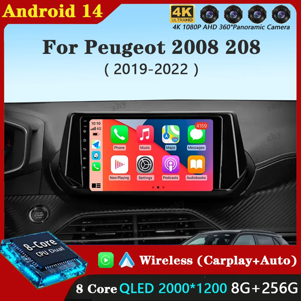 Android 14 Carplay Auto For Peugeot 2008 208 2019 2020 2021 2022 Car Radio Multimedia Video Player Navigation GPS  No 2Din 2 Din