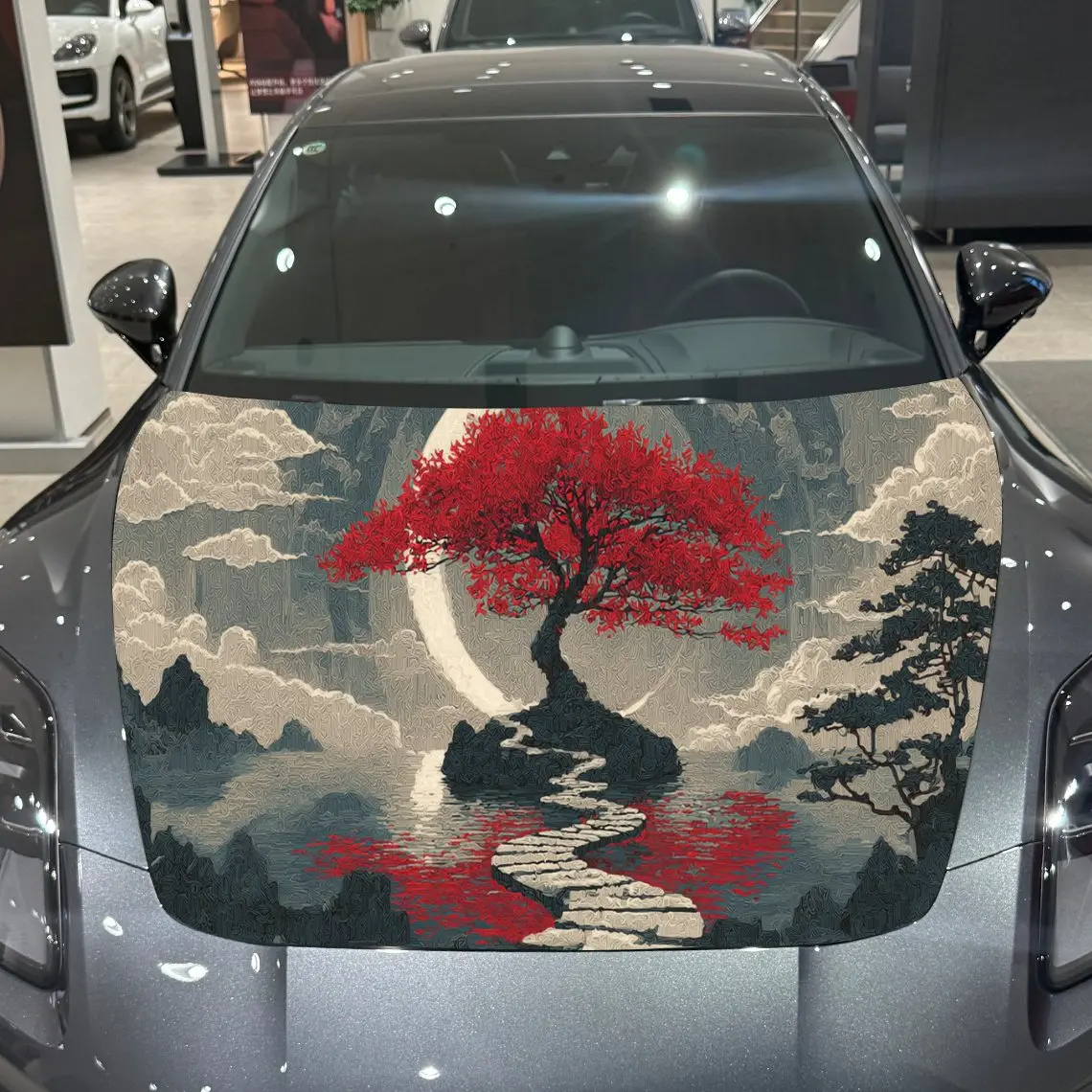 National Style Cicada Wing Red Maple Tree Car Hood Vinyl Stickers Car Surface Protection Decal Car Decoration Cover Vinyl Wraps