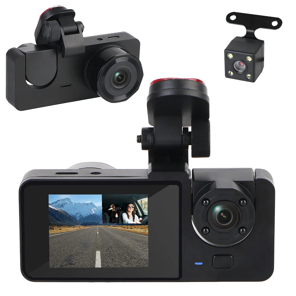 DVRs kamera perekam Video Registrator Camcorder HD 1080P Mobil DVR 3 lensa di dalam kendaraan Dash Cam 3 saluran tiga arah kamera