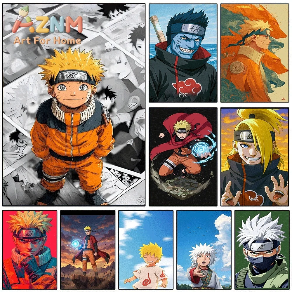 Anime Naruto Canvas Wall Art Young Naruto Orange Outfit Manga Background Poster Unframed Canvas Painting Bedroom Living Room H