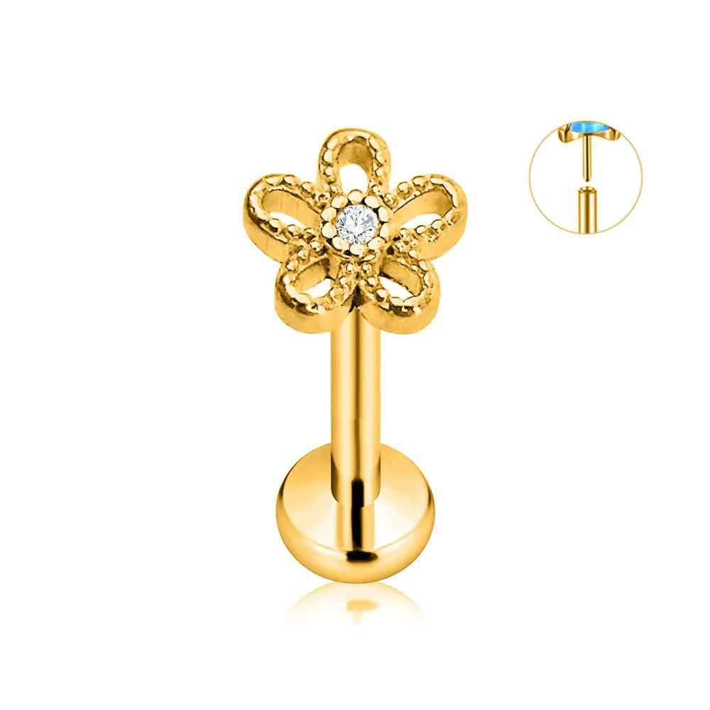 ASTM F136 G23 Titanium Flower Petals Star Heart Butterfly Threadless Piercing Pin Push in Labret Daith Conch Earring 16G 18G 20G
