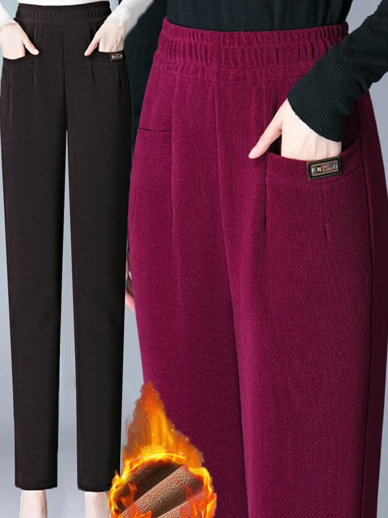 

Прямые брюки Harlan Thiened Fce для мам среднего возраста и ли, осень-зима, повседневные свободные утягивающие женские брюки...