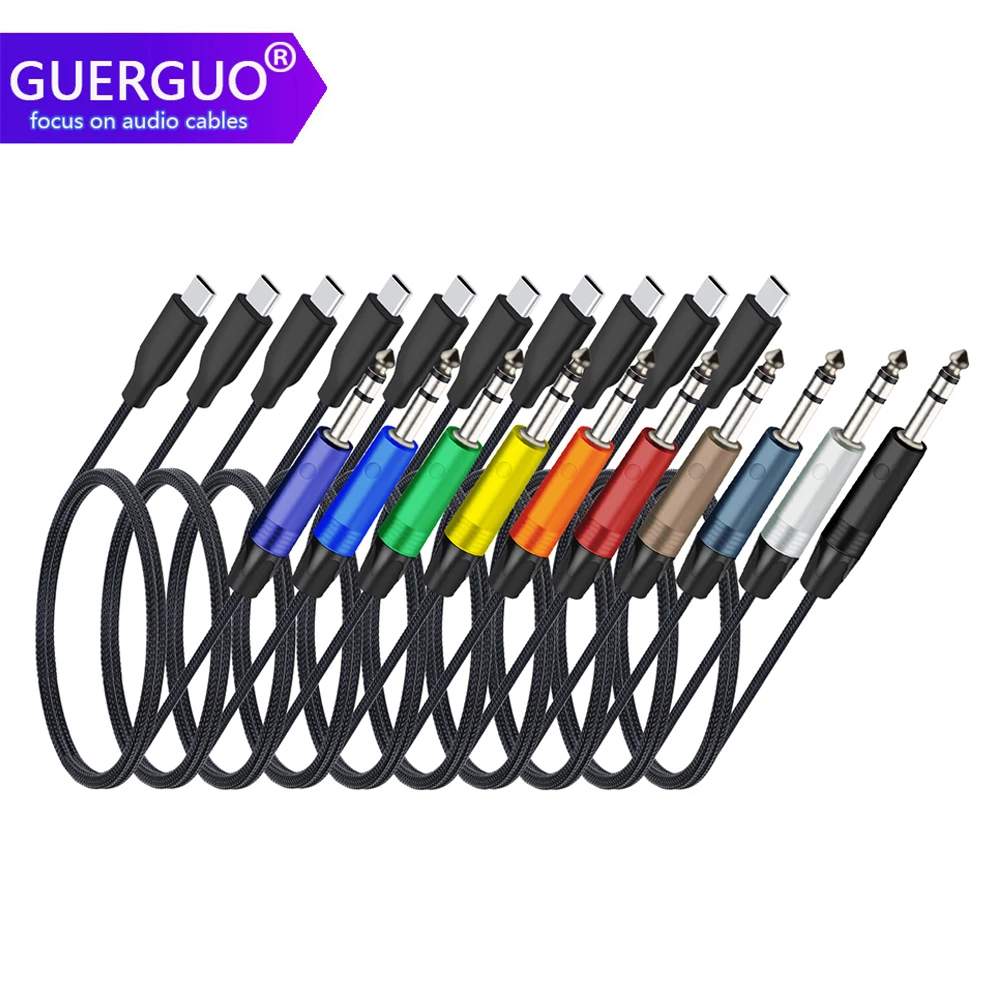 Cable adaptador de Audio USB C a 1/4 pulgadas, Cable de Audio estéreo TRS USB tipo C a 6,35/6,5mm para amplificador, altavoz, consola mezcladora