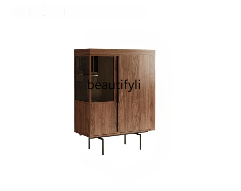 

Italian minimalist walnut wine cabinet light luxury dining side cabinet living room wall storage cabinet