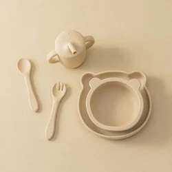 Color Kids Baby Silicone Waterproof Feeding Dishes Plate Suction Bowl Sippy Cup Feeding Training Spoon Fork Dishes Tableware